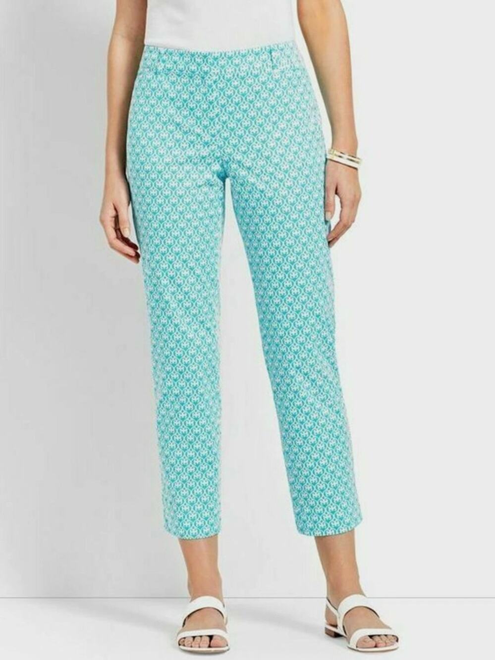 Talbots Womens 8 Petite Blue White Perfect Crop Pant Summer Casual Vacation